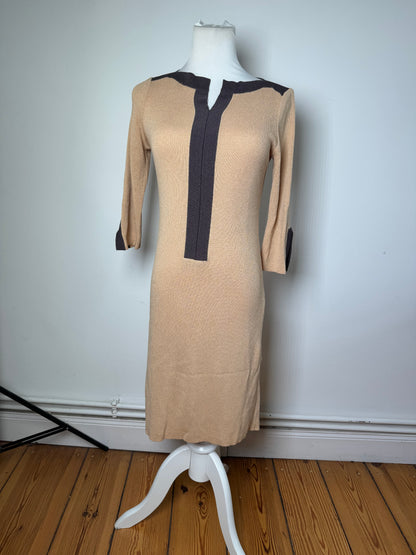 Vintage Balenciaga Rayon Knit Dress Beige Navy M
