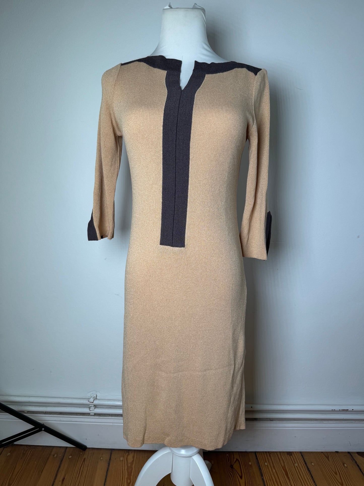 Vintage Balenciaga Rayon Knit Dress Beige Navy M