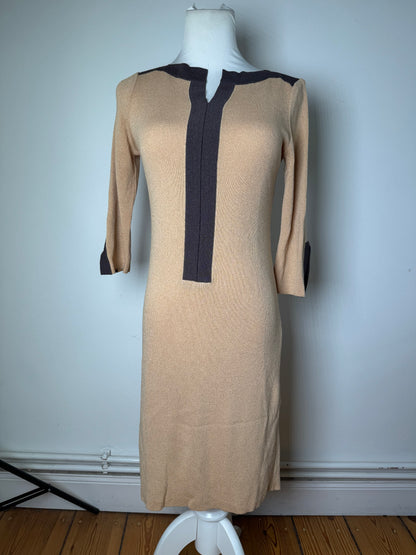 Vintage Balenciaga Rayon Knit Dress Beige Navy M