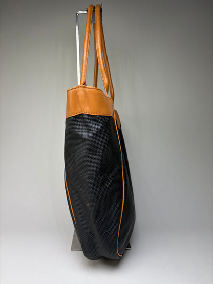 Vintage Yves Saint Laurent Textured Fabric Tote Black Tan
