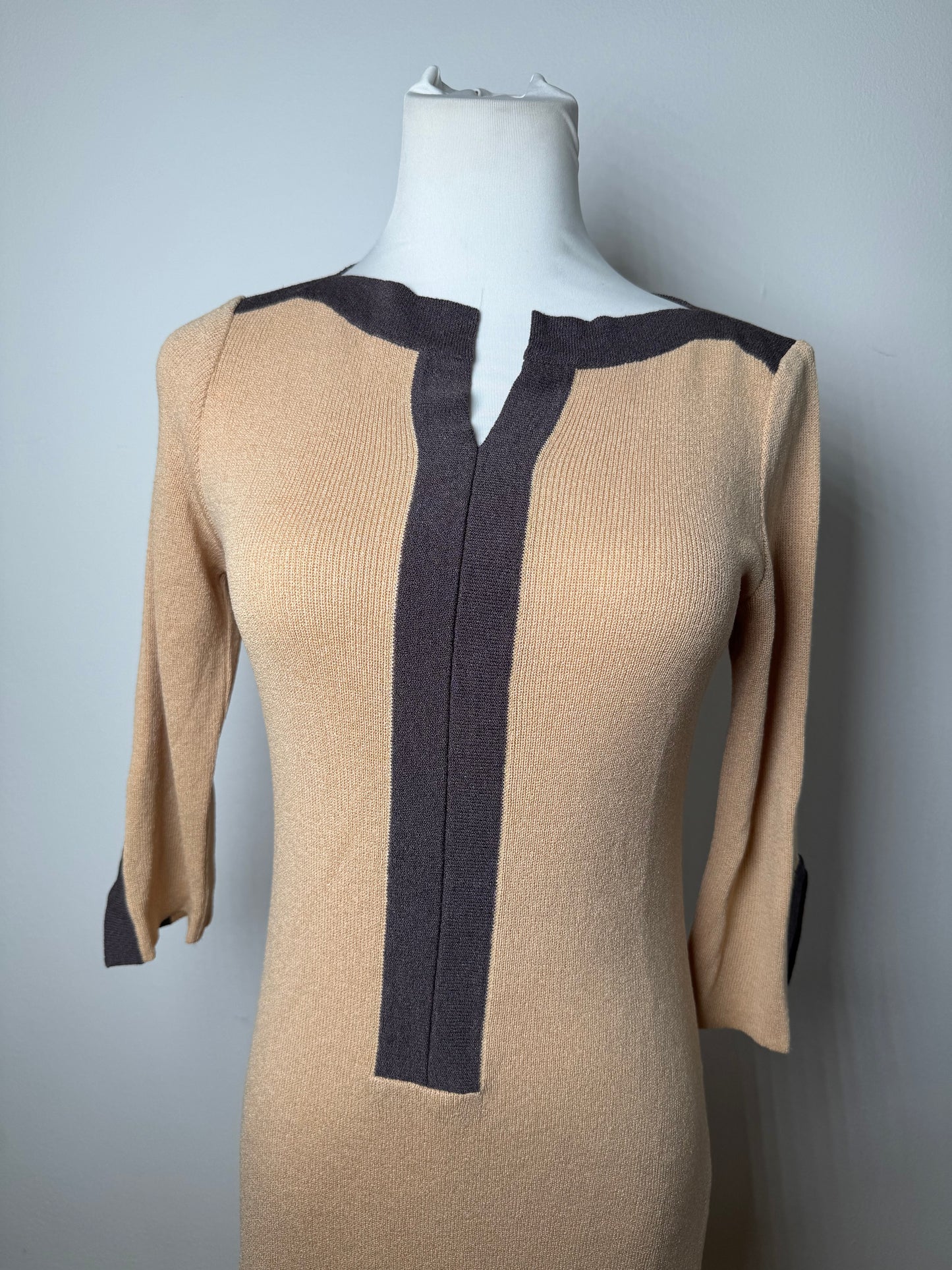 Vintage Balenciaga Rayon Knit Dress Beige Navy M