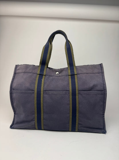 Vintage Hermes Cotton Tote Bag Navy