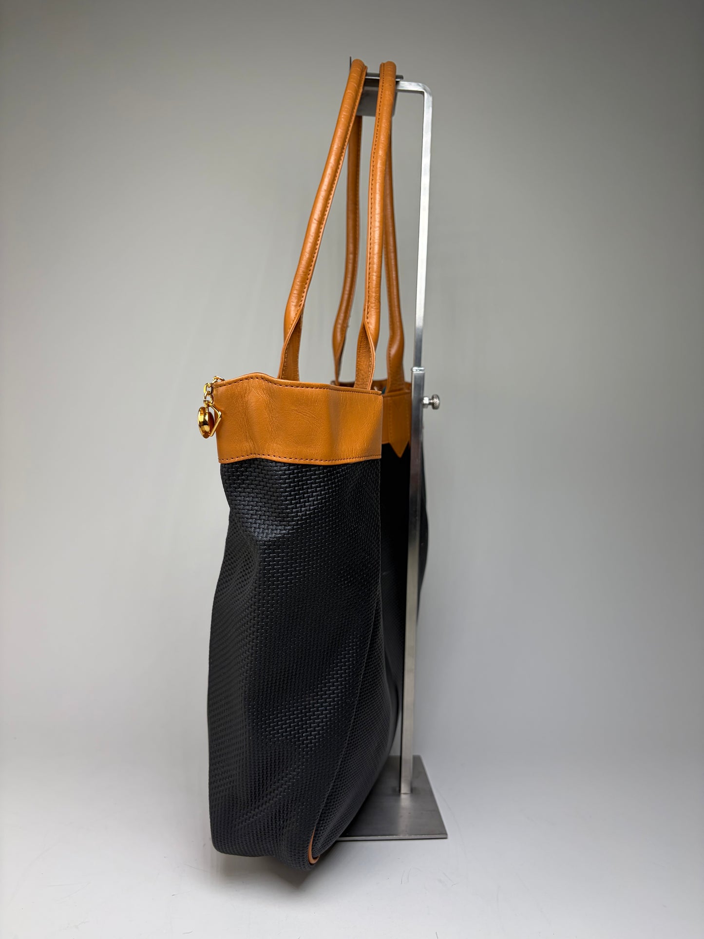 Vintage Yves Saint Laurent Textured Fabric Tote Black Tan