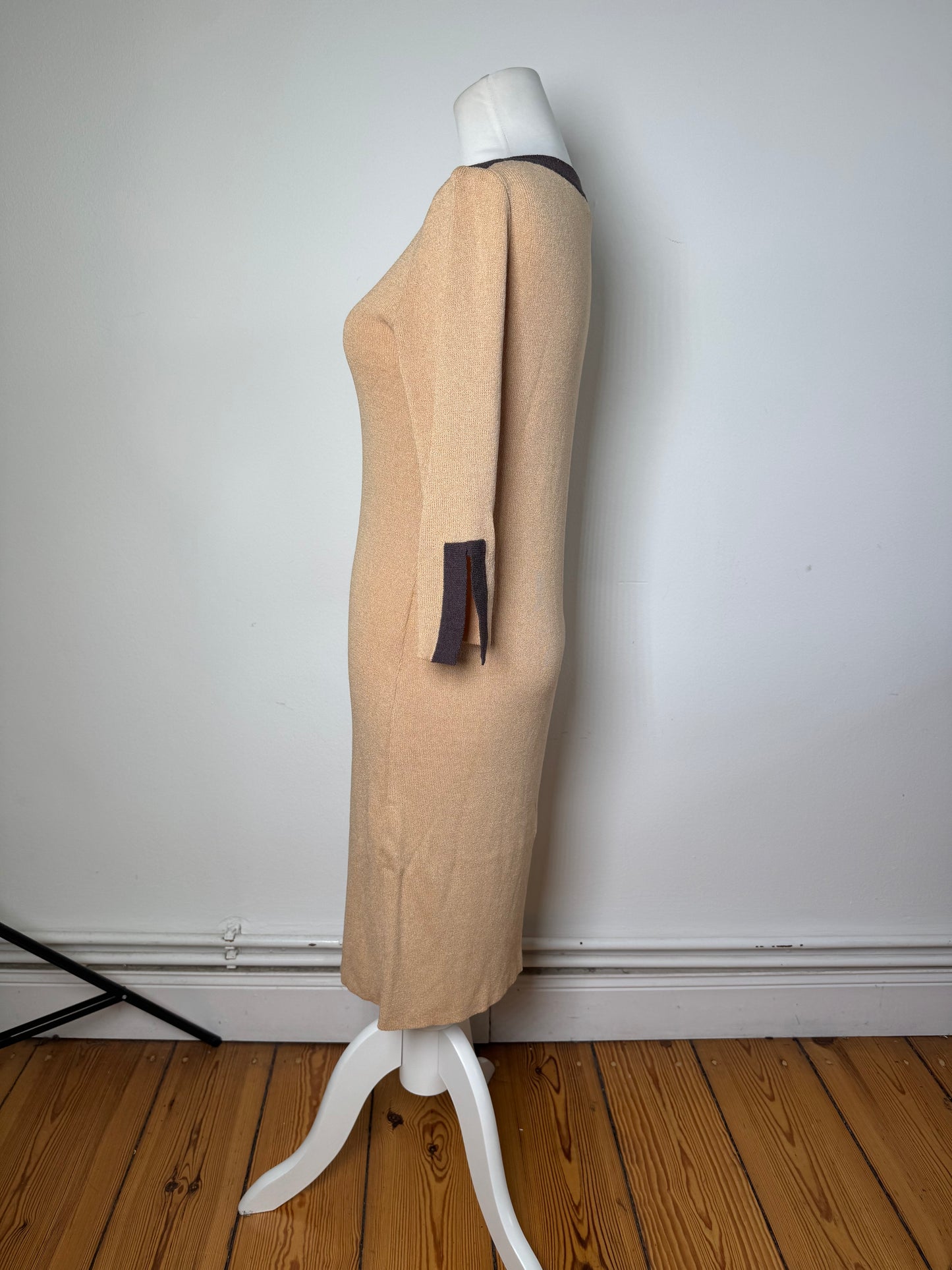 Vintage Balenciaga Rayon Knit Dress Beige Navy M