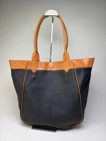 Vintage Yves Saint Laurent Textured Fabric Tote Black Tan