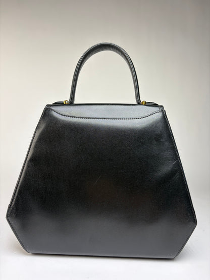 Vintage Givenchy Structured Leather Top-Handle Bag Black Gold
