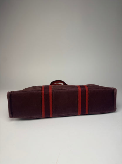 Vintage Hermes Canvas Tote Bag Purple Red
