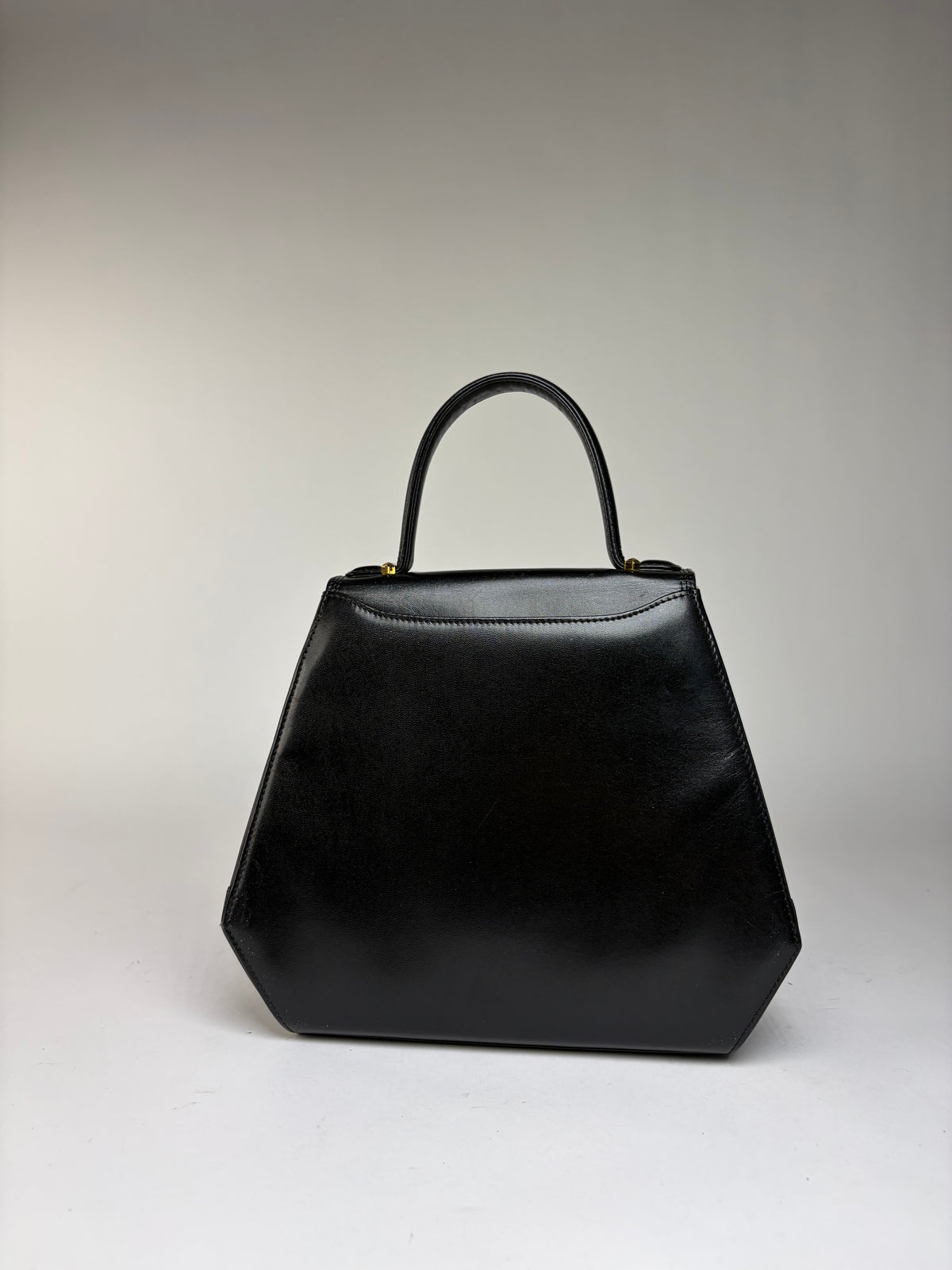 Vintage Givenchy Structured Leather Top-Handle Bag Black Gold