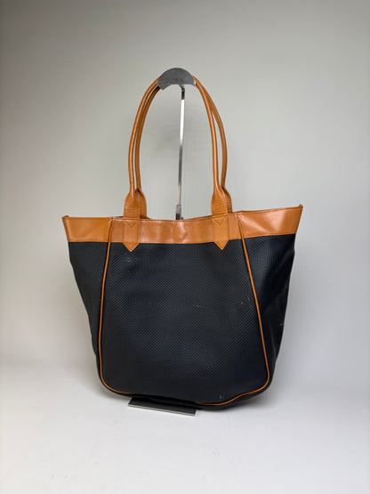 Vintage Yves Saint Laurent Textured Fabric Tote Black Tan