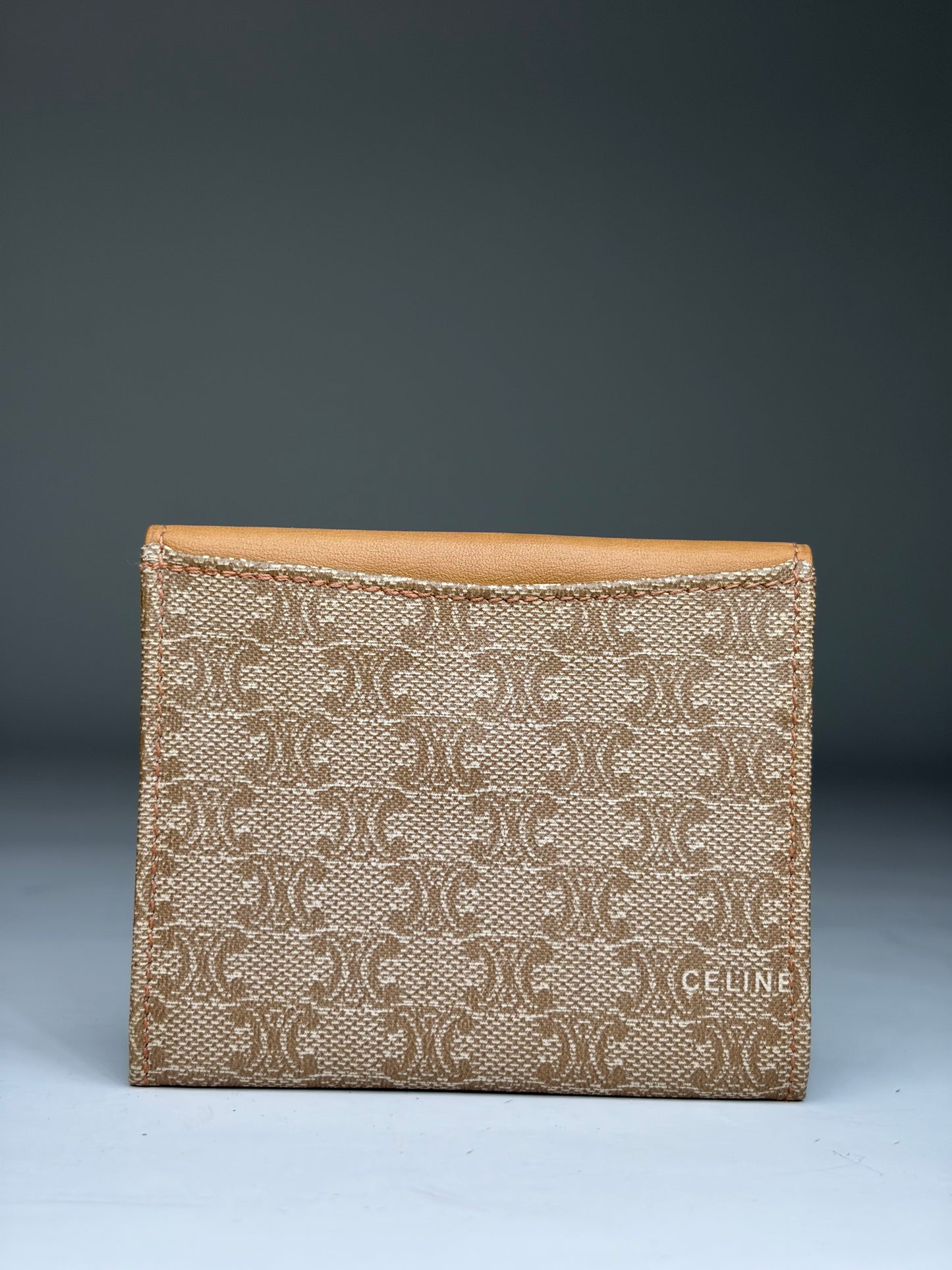 Vintage Celine Canvas Leather Wallet Tan Light Brown Gold