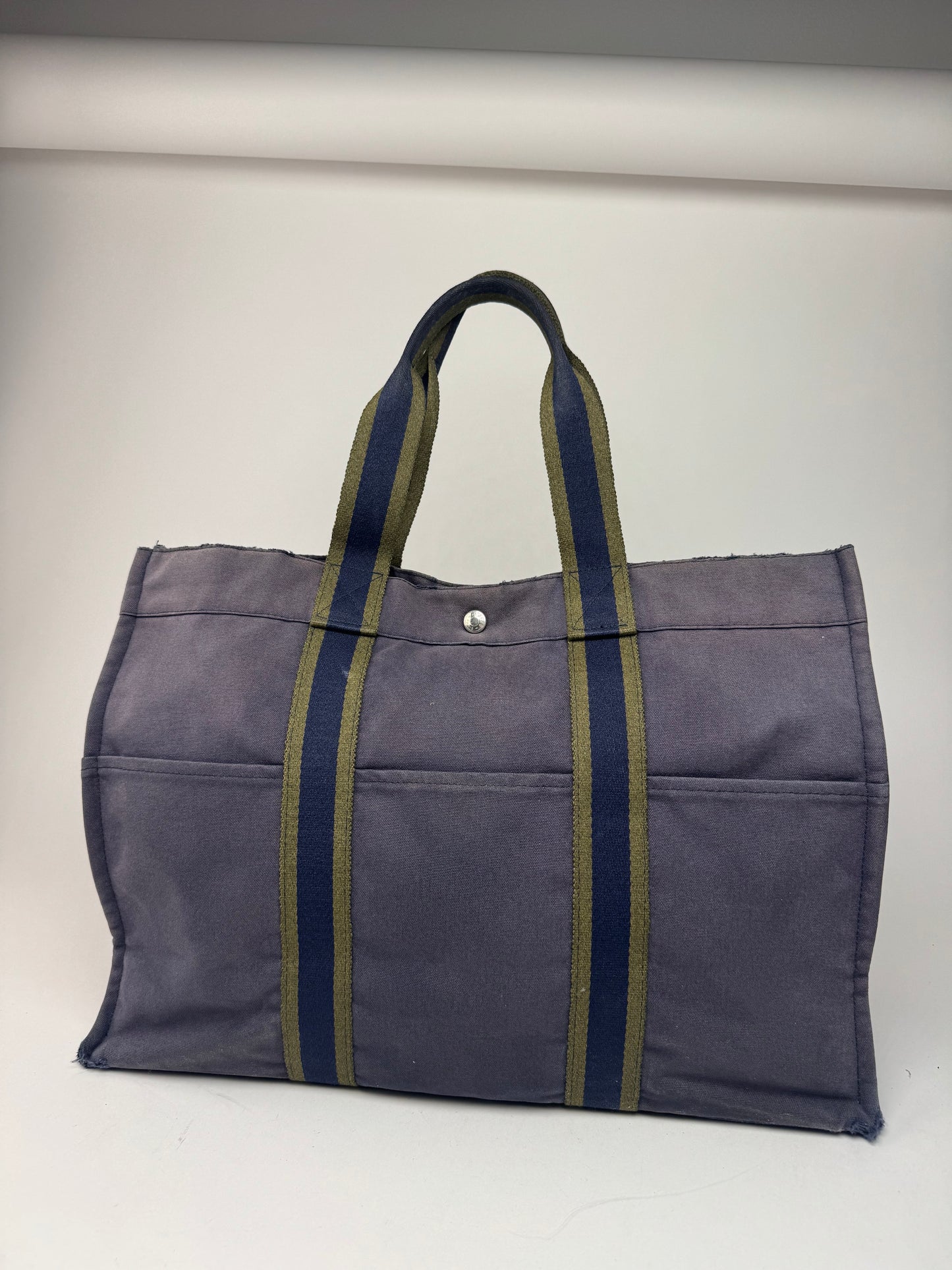 Vintage Hermes Cotton Tote Bag Navy