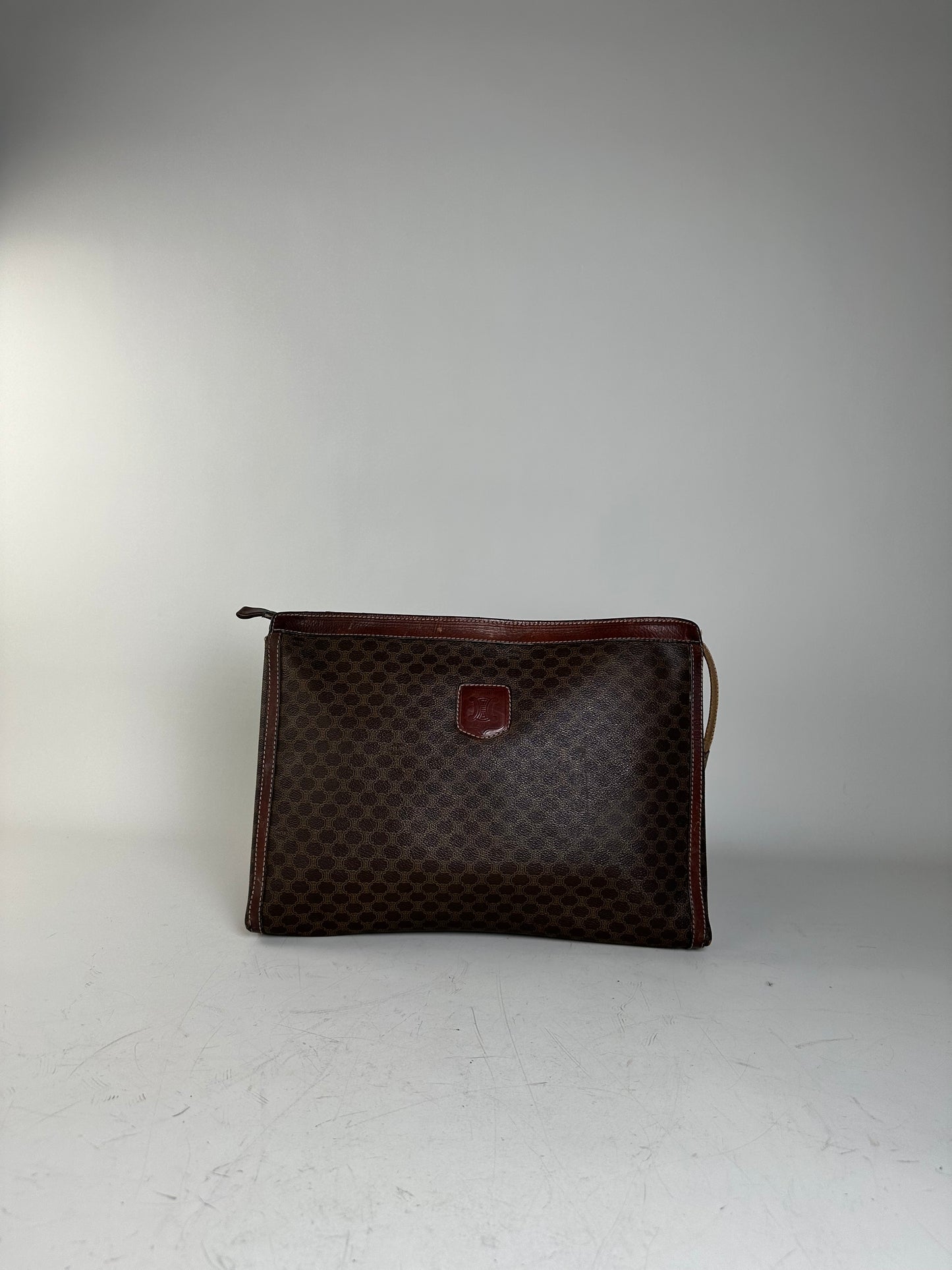 Vintage Celine Coated Canvas Pouch Brown Dark Brown Gold