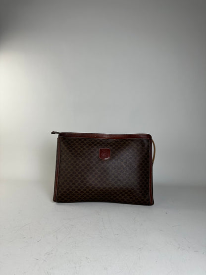 Vintage Celine Coated Canvas Pouch Brown Dark Brown Gold