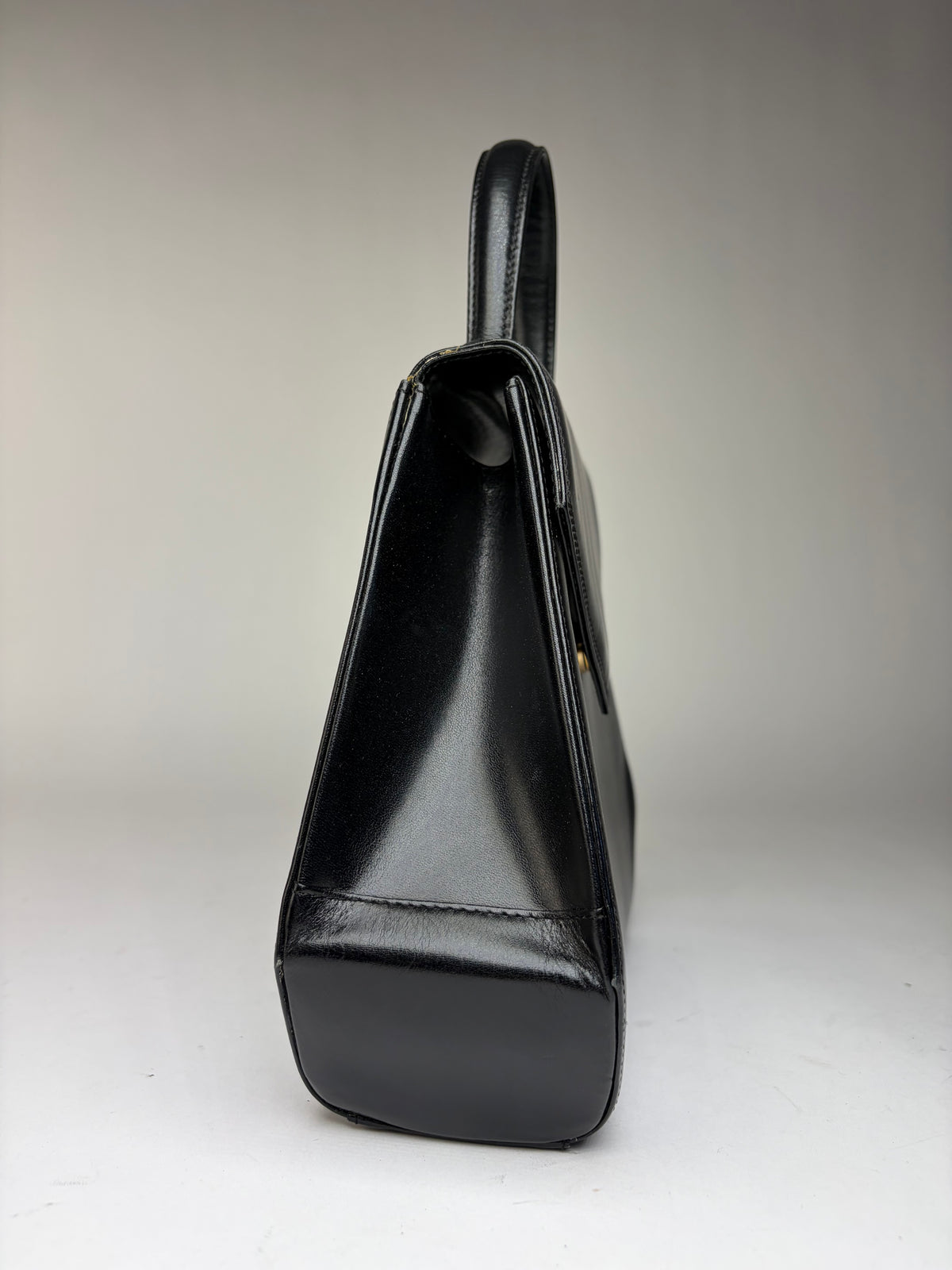 Vintage Givenchy Structured Leather Top-Handle Bag Black Gold