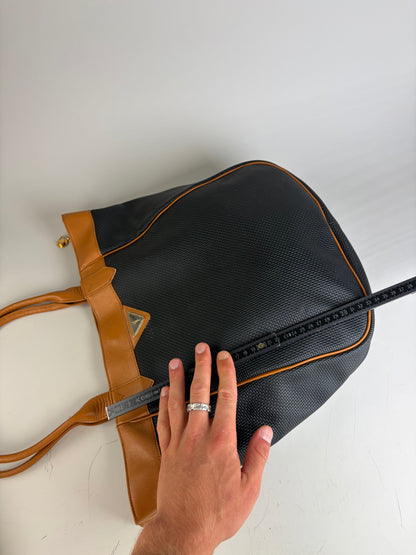 Vintage Yves Saint Laurent Textured Fabric Tote Black Tan