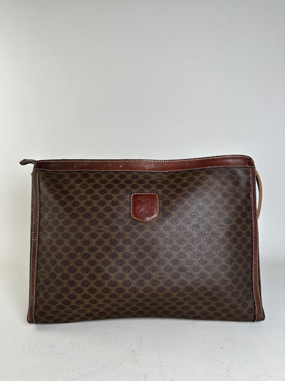 Vintage Celine Coated Canvas Pouch Brown Dark Brown Gold