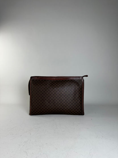 Vintage Celine Coated Canvas Pouch Brown Dark Brown Gold
