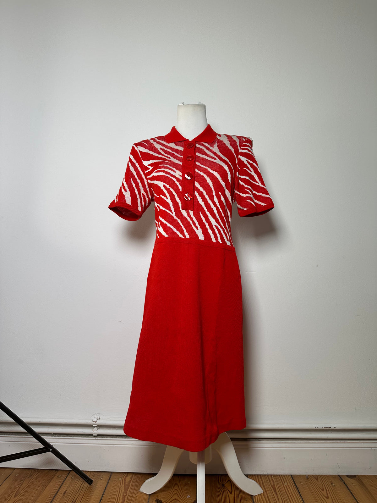 Vintage Yves Saint Laurent Knitted Zebra Dress Late 1990s Red White M