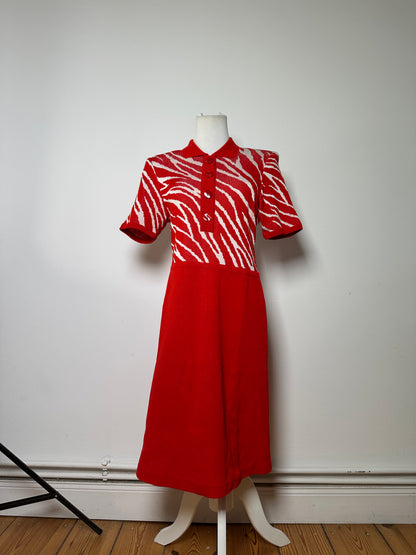 Vintage Yves Saint Laurent Knitted Zebra Dress Late 1990s Red White M