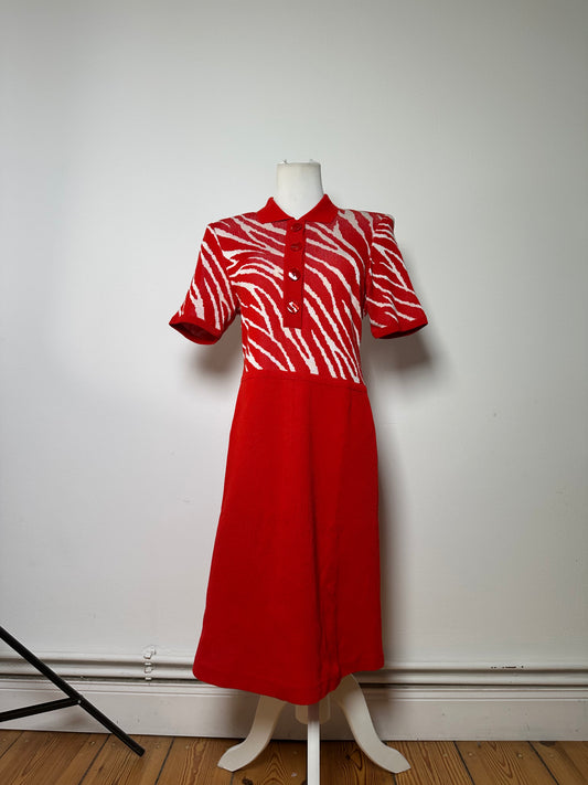 Vintage Yves Saint Laurent Knitted Zebra Dress Late 1990s Red White M