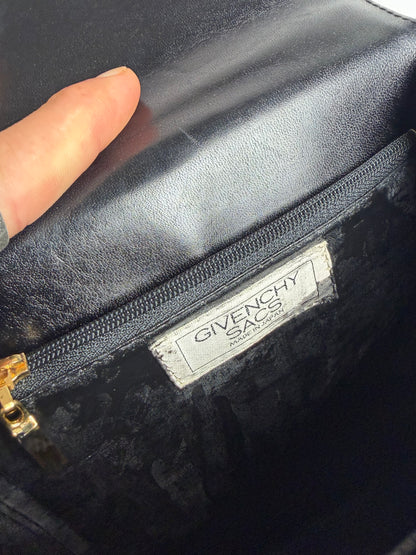 Vintage Givenchy Structured Leather Top-Handle Bag Black Gold