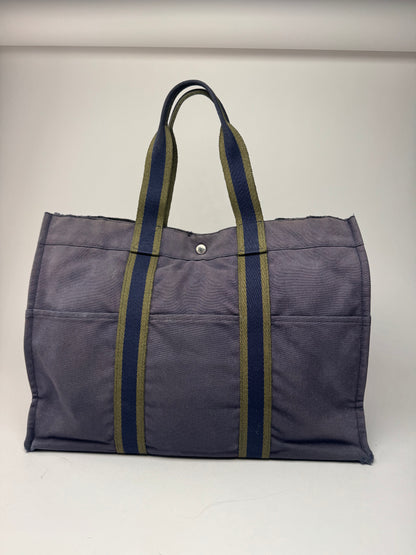 Vintage Hermes Cotton Tote Bag Navy
