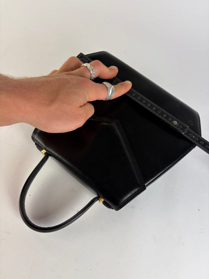 Vintage Givenchy Structured Leather Top-Handle Bag Black Gold