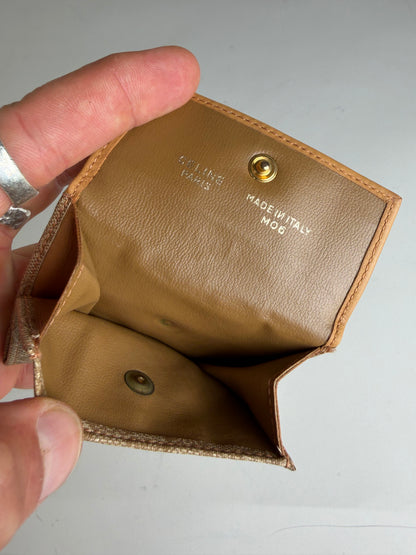 Vintage Celine Canvas Leather Wallet Tan Light Brown Gold