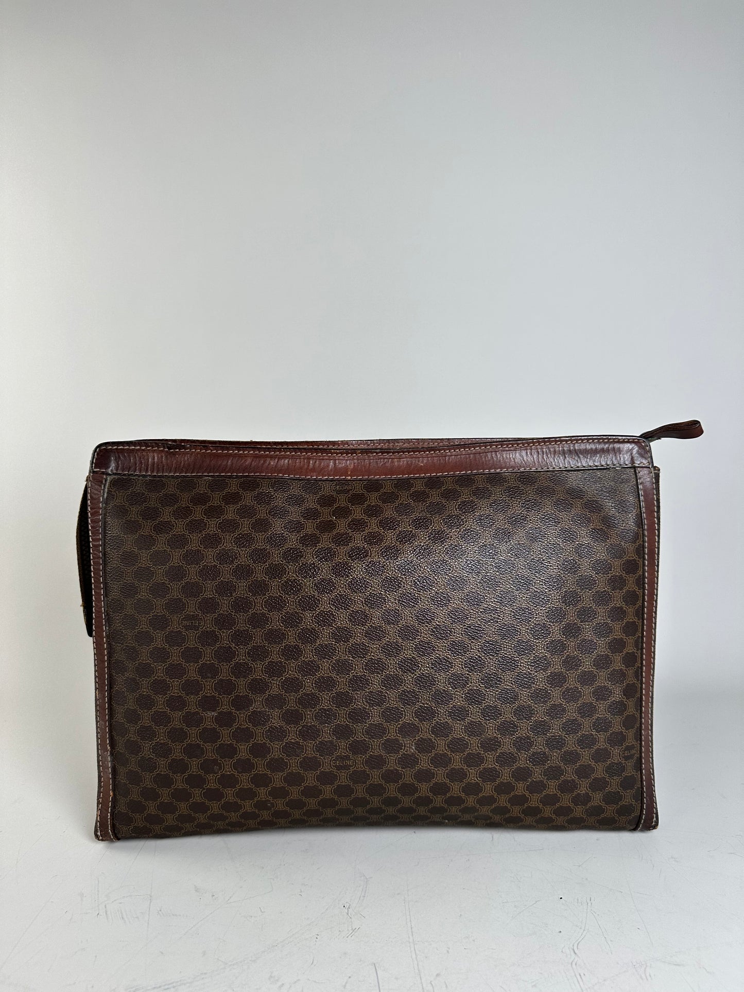 Vintage Celine Coated Canvas Pouch Brown Dark Brown Gold