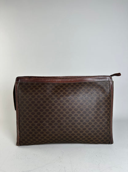 Vintage Celine Coated Canvas Pouch Brown Dark Brown Gold