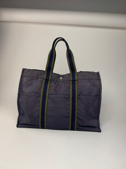 Vintage Hermes Cotton Tote Bag Navy