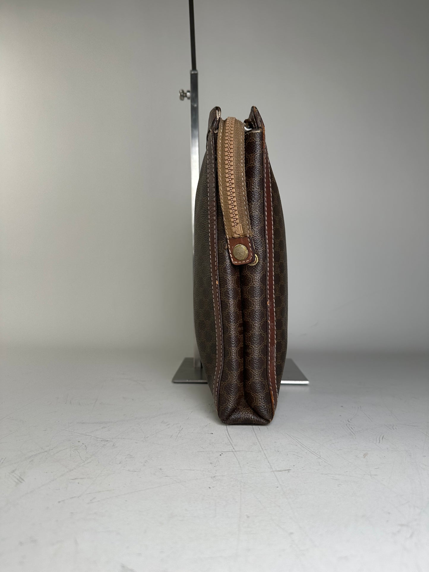 Vintage Celine Coated Canvas Pouch Brown Dark Brown Gold