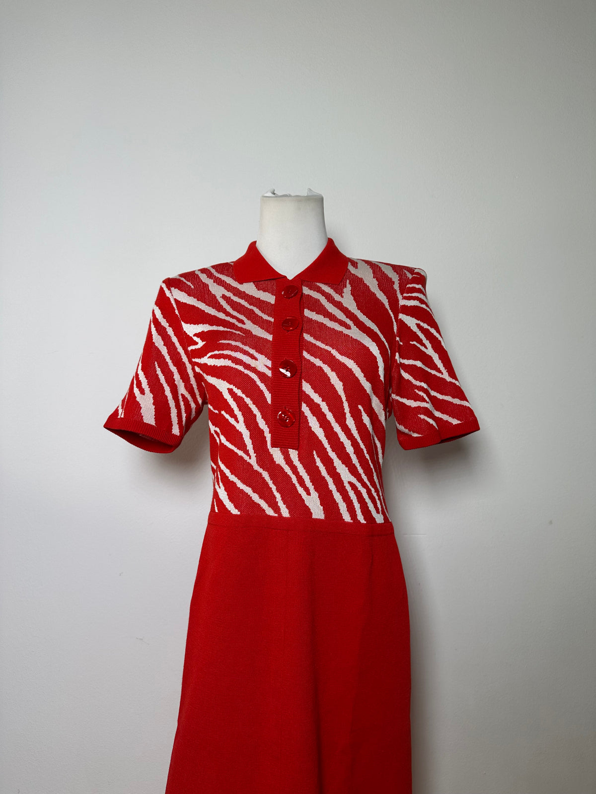 Vintage Yves Saint Laurent Knitted Zebra Dress Late 1990s Red White M