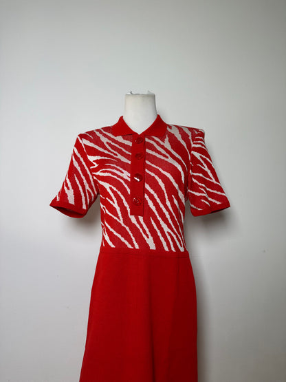 Vintage Yves Saint Laurent Knitted Zebra Dress Late 1990s Red White M