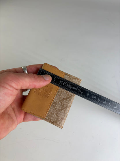 Vintage Celine Canvas Leather Wallet Tan Light Brown Gold