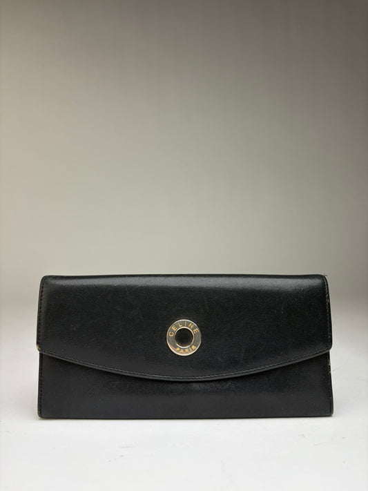 Vintage Celine Smooth Leather Bifold Wallet c. 1998 Black