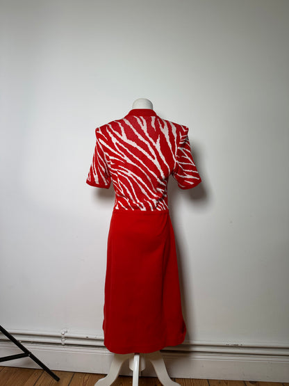 Vintage Yves Saint Laurent Knitted Zebra Dress Late 1990s Red White M