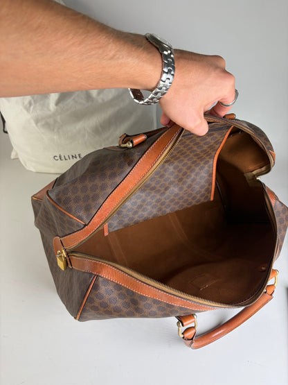 Vintage Celine Monogram Canvas Duffle Bag Brown Tan