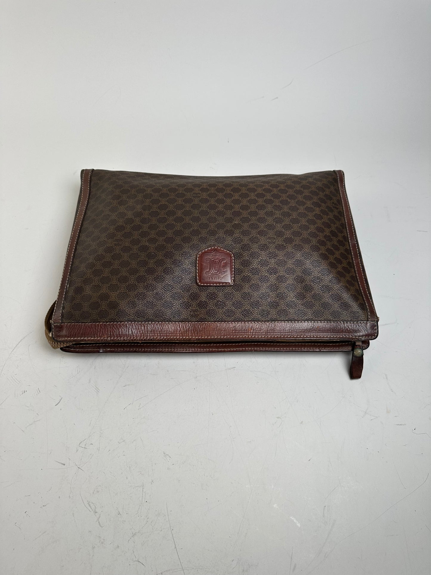 Vintage Celine Coated Canvas Pouch Brown Dark Brown Gold