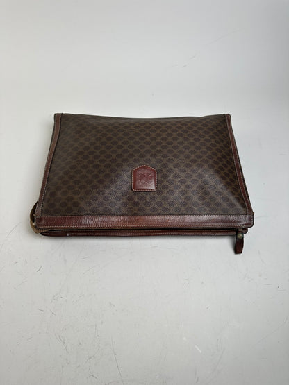 Vintage Celine Coated Canvas Pouch Brown Dark Brown Gold