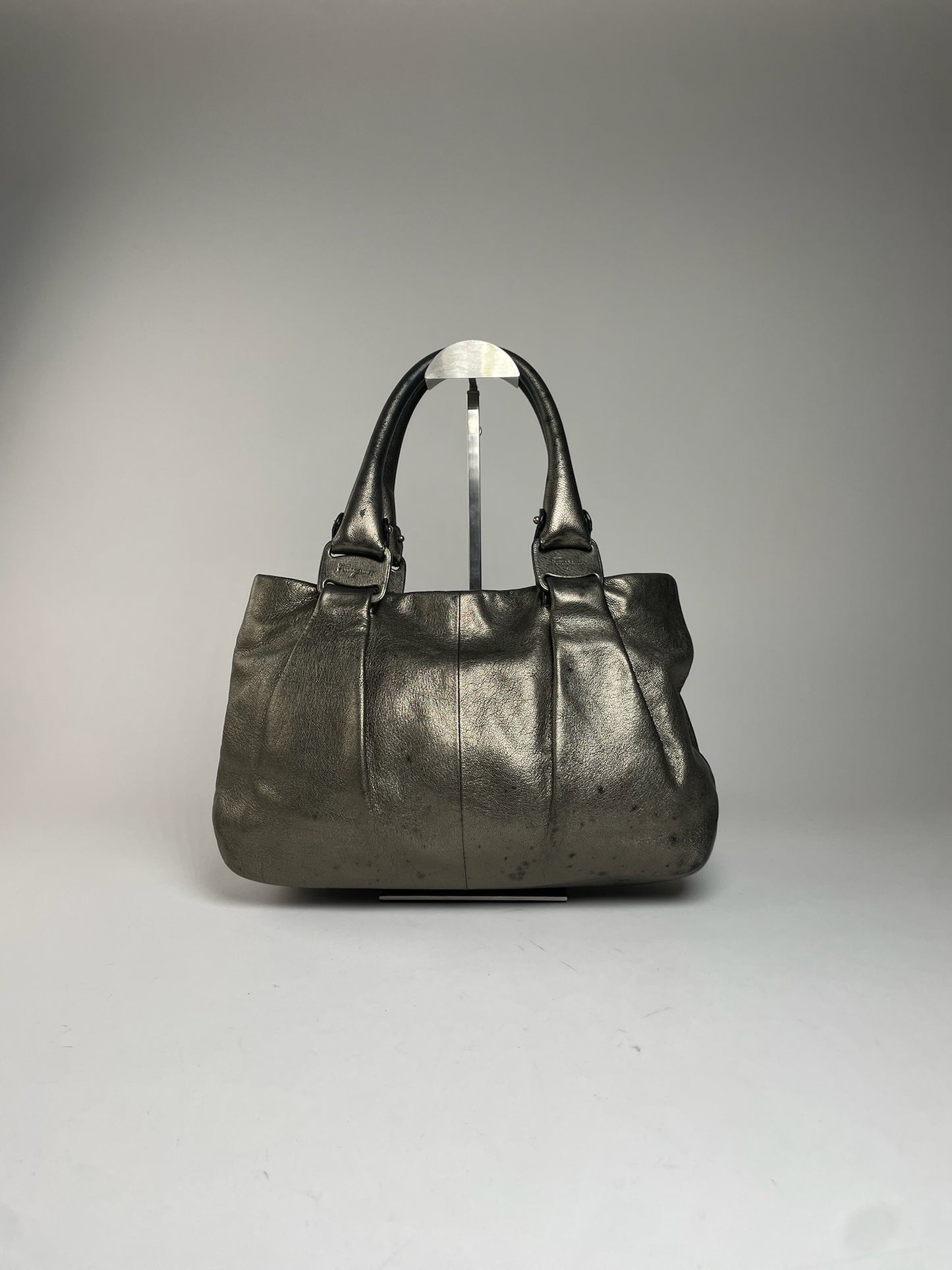 Vintage Salvatore Ferragamo Leather Handbag Silver