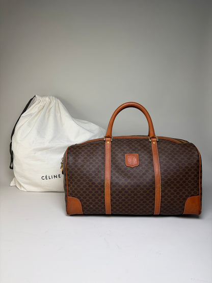 Vintage Celine Monogram Canvas Duffle Bag Brown Tan