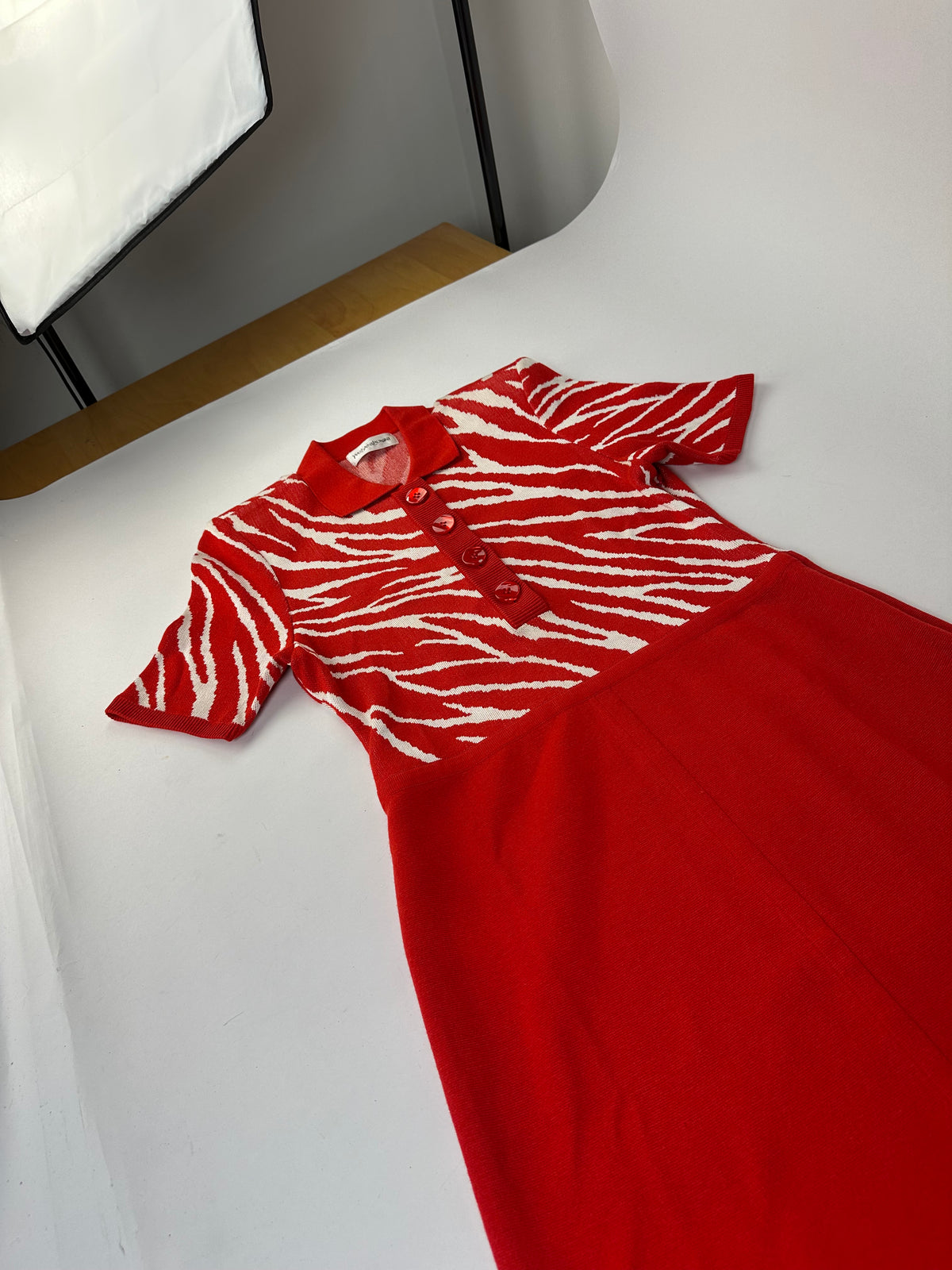 Vintage Yves Saint Laurent Knitted Zebra Dress Late 1990s Red White M