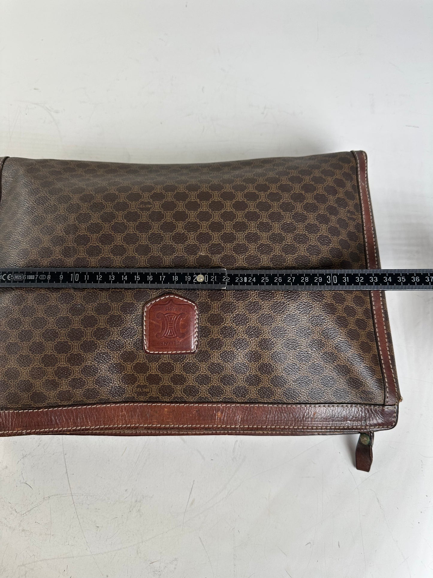 Vintage Celine Coated Canvas Pouch Brown Dark Brown Gold