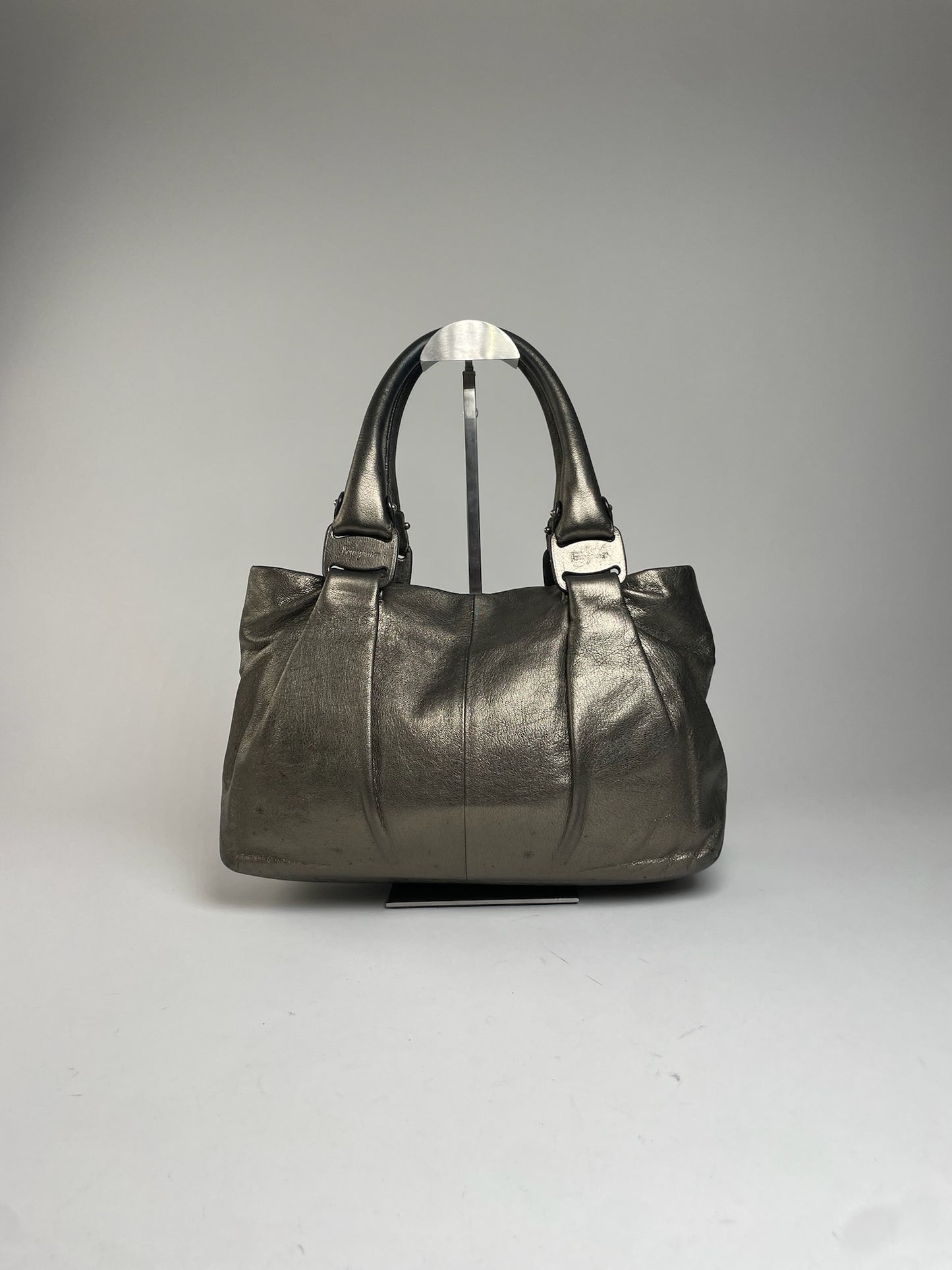 Vintage Salvatore Ferragamo Leather Handbag Silver