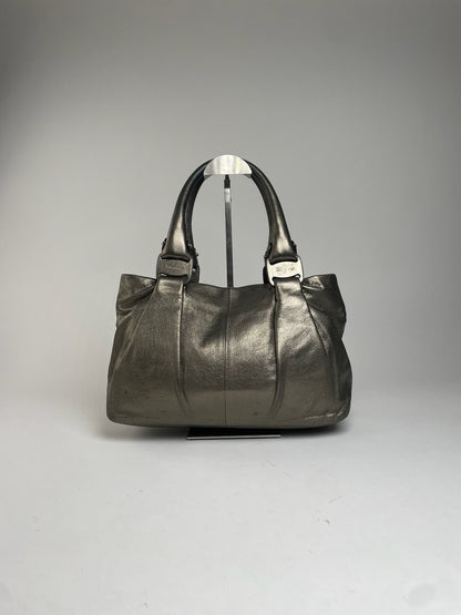 Vintage Salvatore Ferragamo Leather Handbag Silver