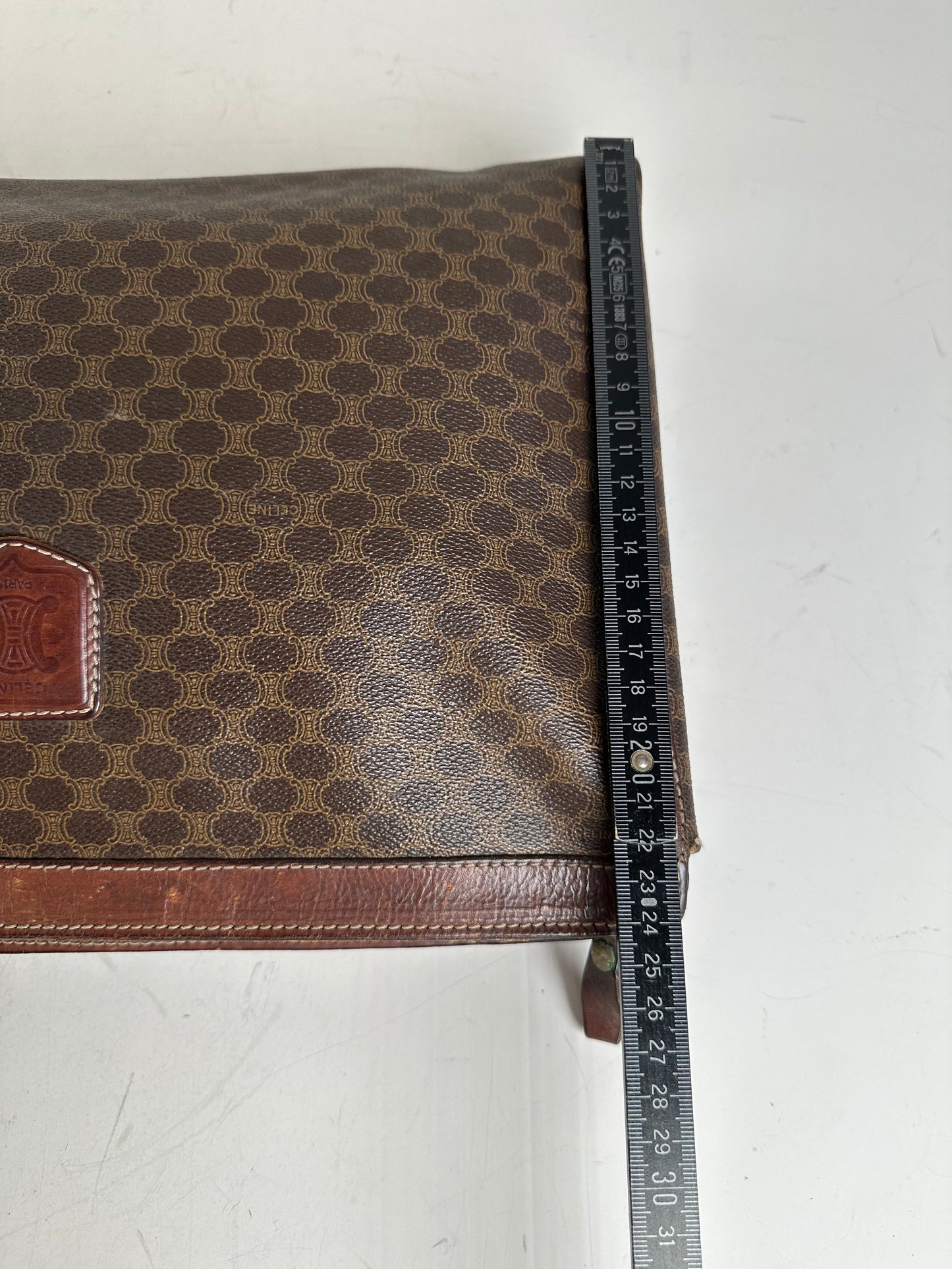 Vintage Celine Coated Canvas Pouch Brown Dark Brown Gold