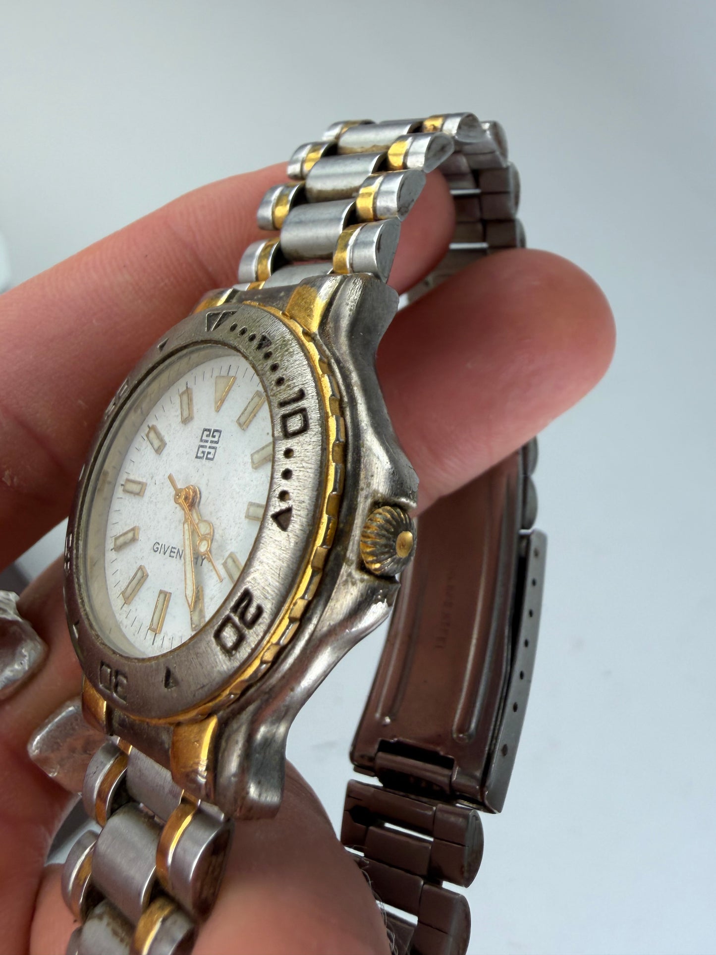Vintage Givenchy Stainless Steel Bracelet Watch Silver Gold