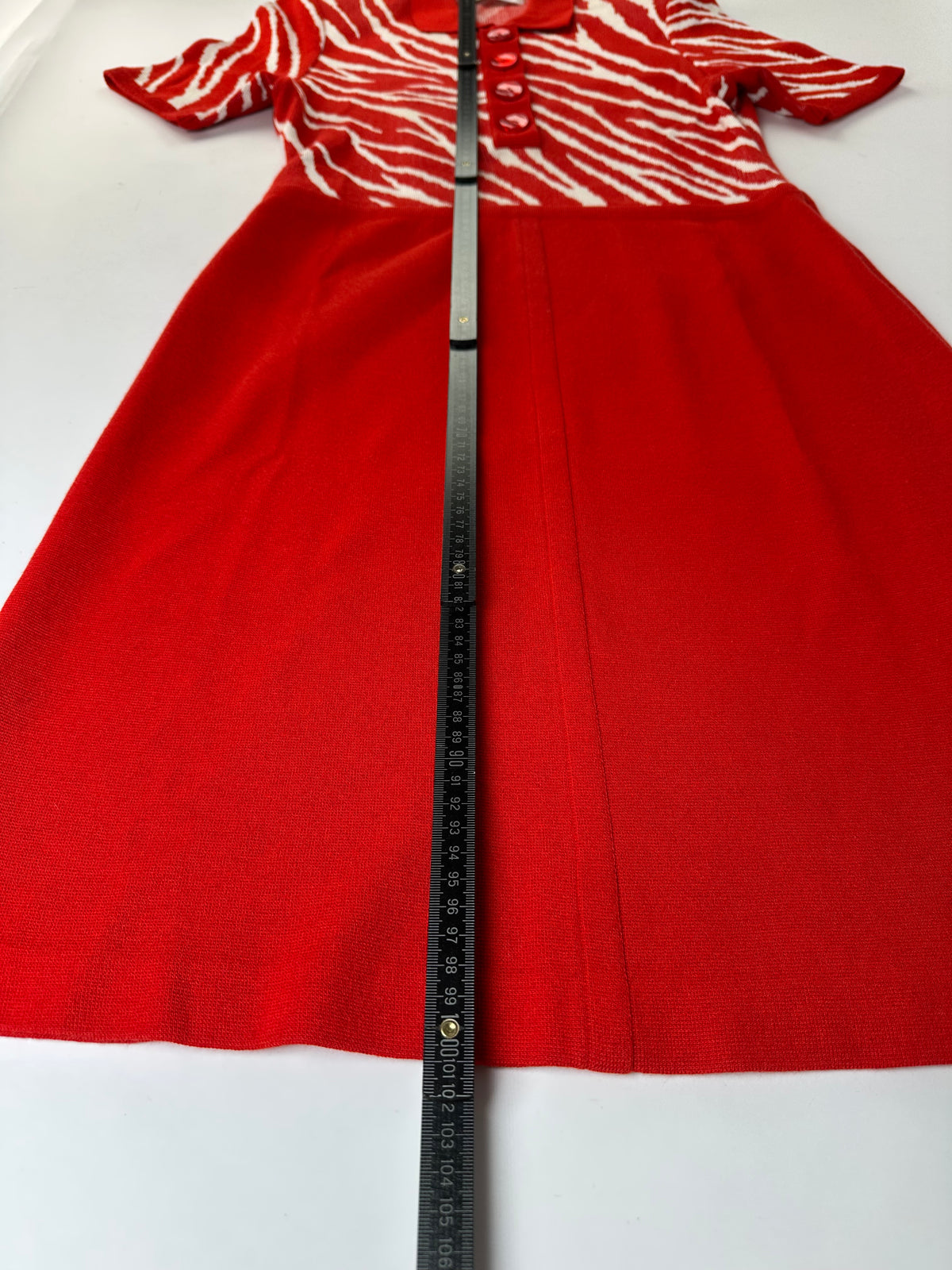 Vintage Yves Saint Laurent Knitted Zebra Dress Late 1990s Red White M