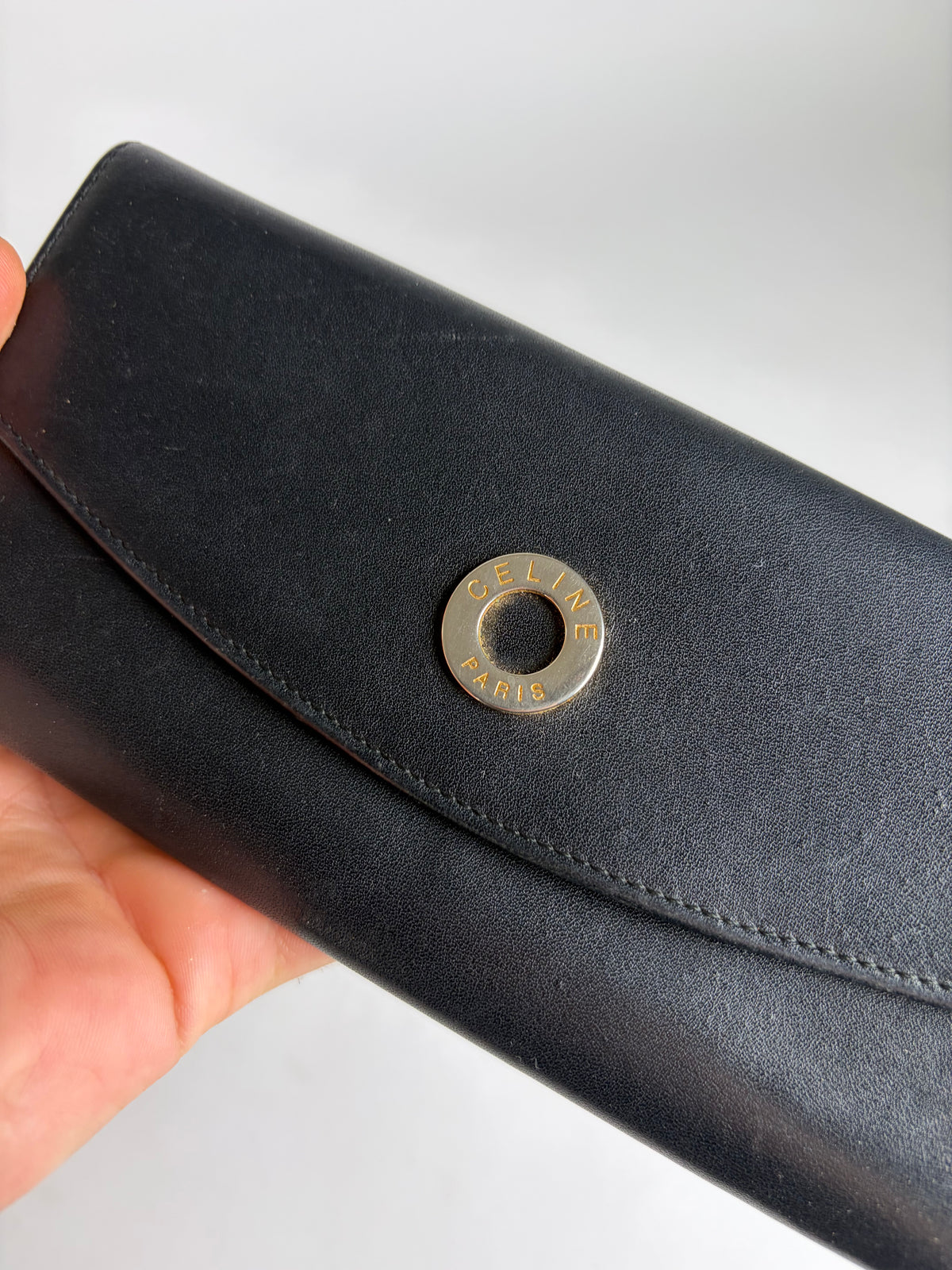 Vintage Celine Smooth Leather Bifold Wallet c. 1998 Black